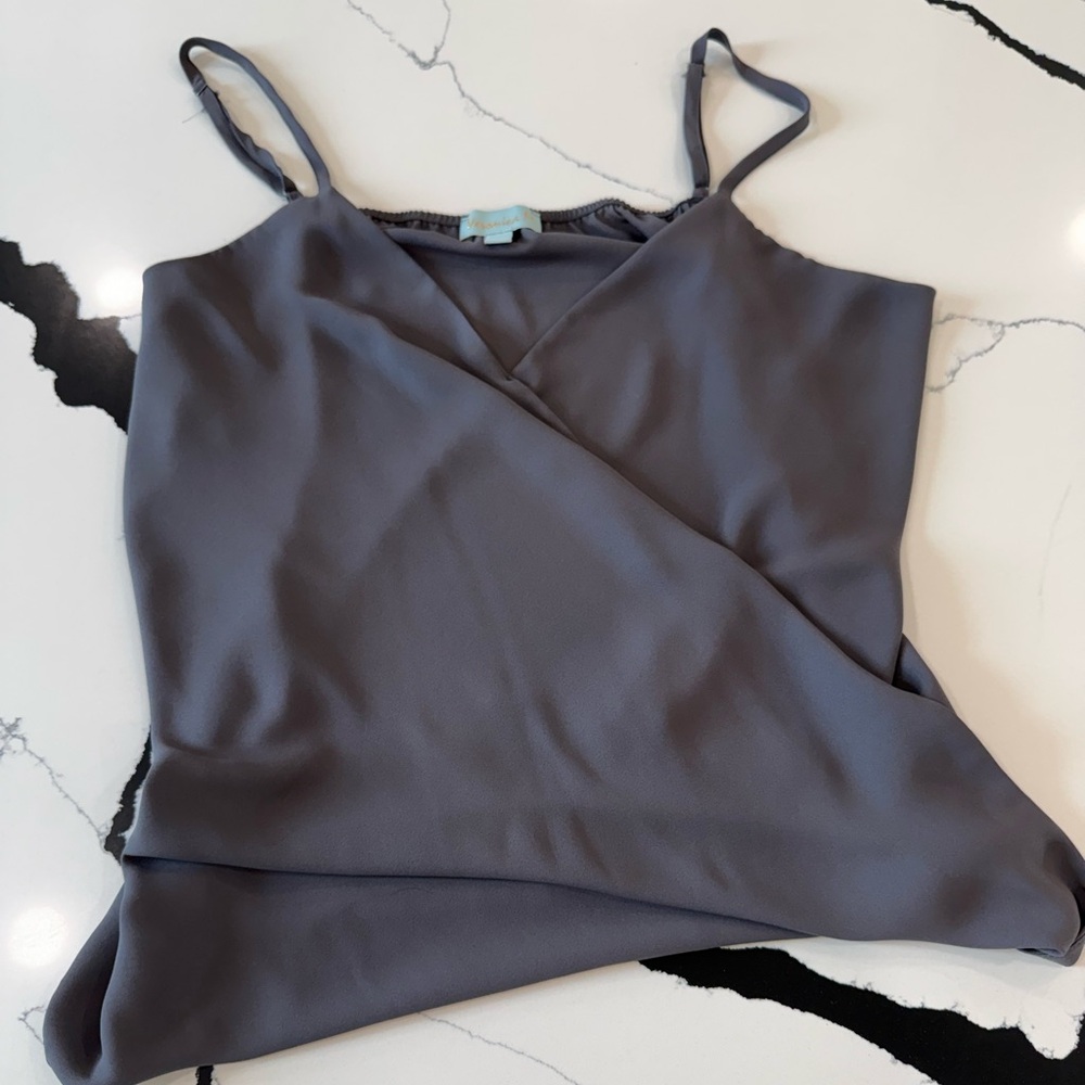 Veronica M Satin Wrap Cami Tank Top - Gray
